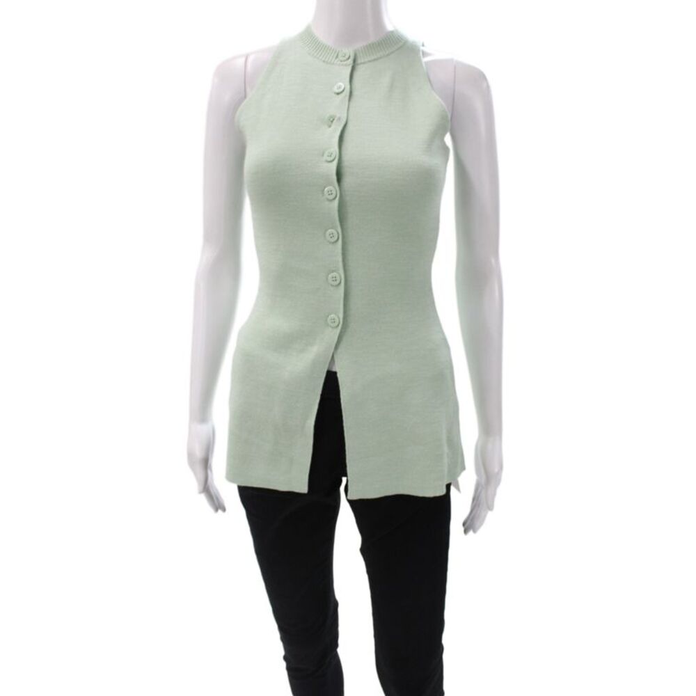 Aligne Womens Green Sleeveless Cardigan Sweater Crew Neck Size 0